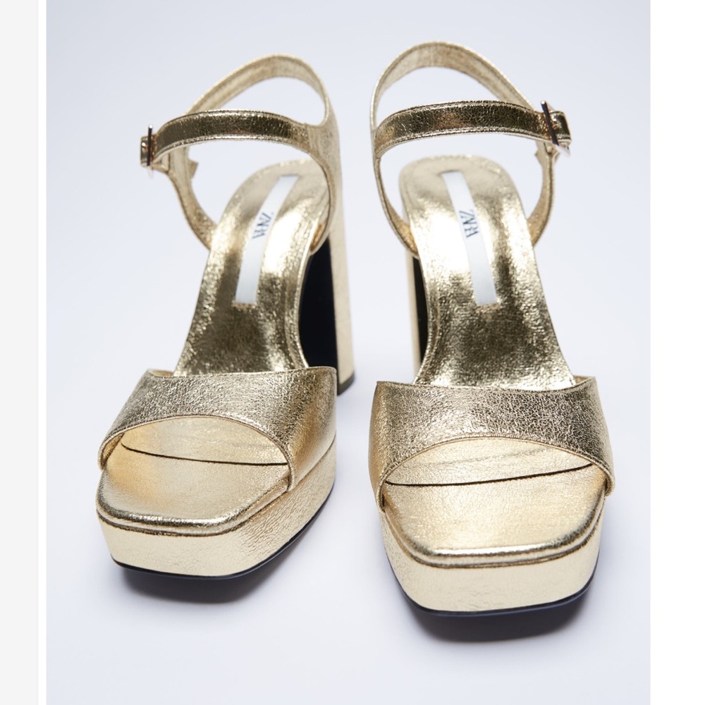 Zara gold metallic platform sandals nwt size 8 3332/810 - Picture 5 of 15